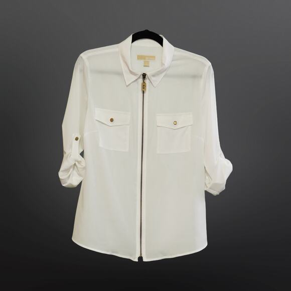 Michael Kors Beige White Collared Shirt - Size Large - Picture 1 of 16
